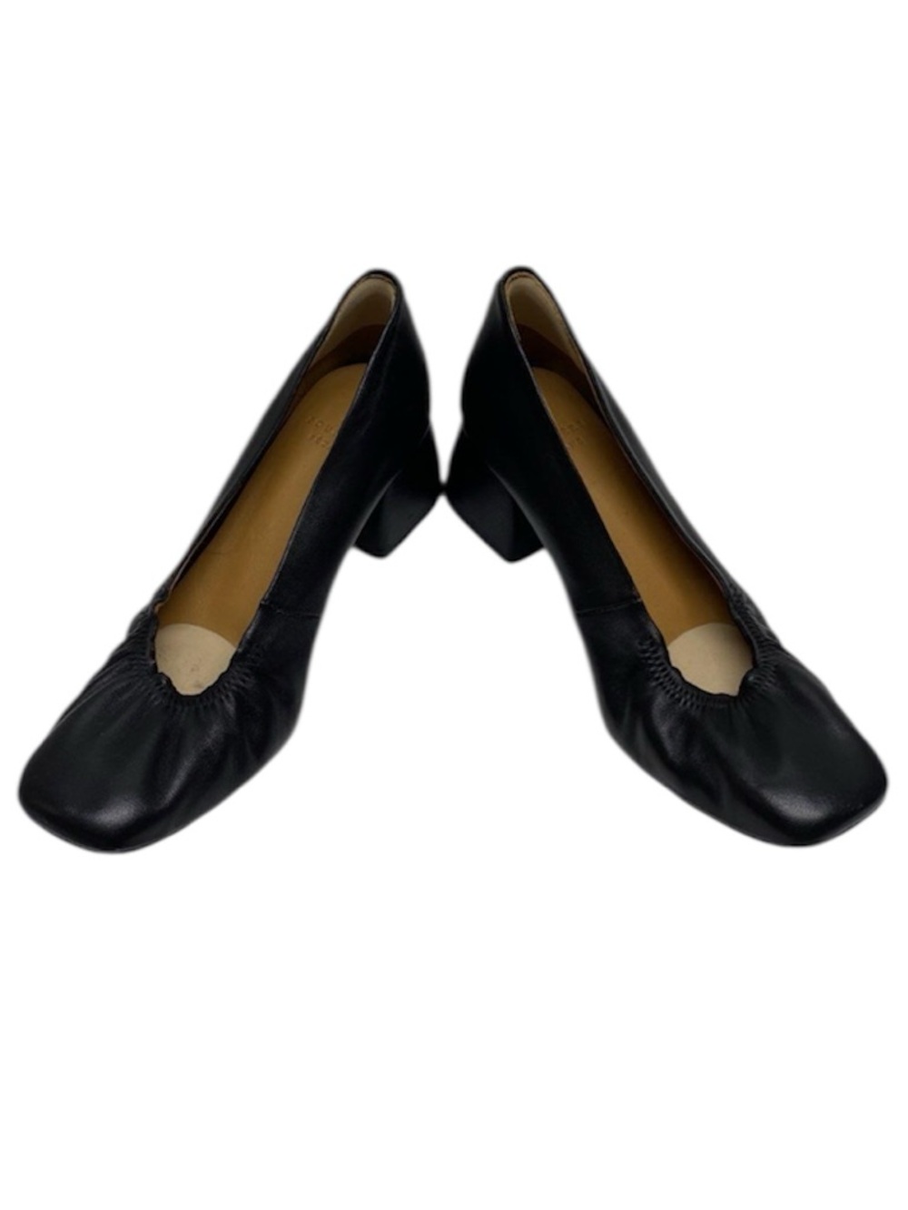 Sezane Anya Black Leather Block Heel Pumps - Picture 3 of 5